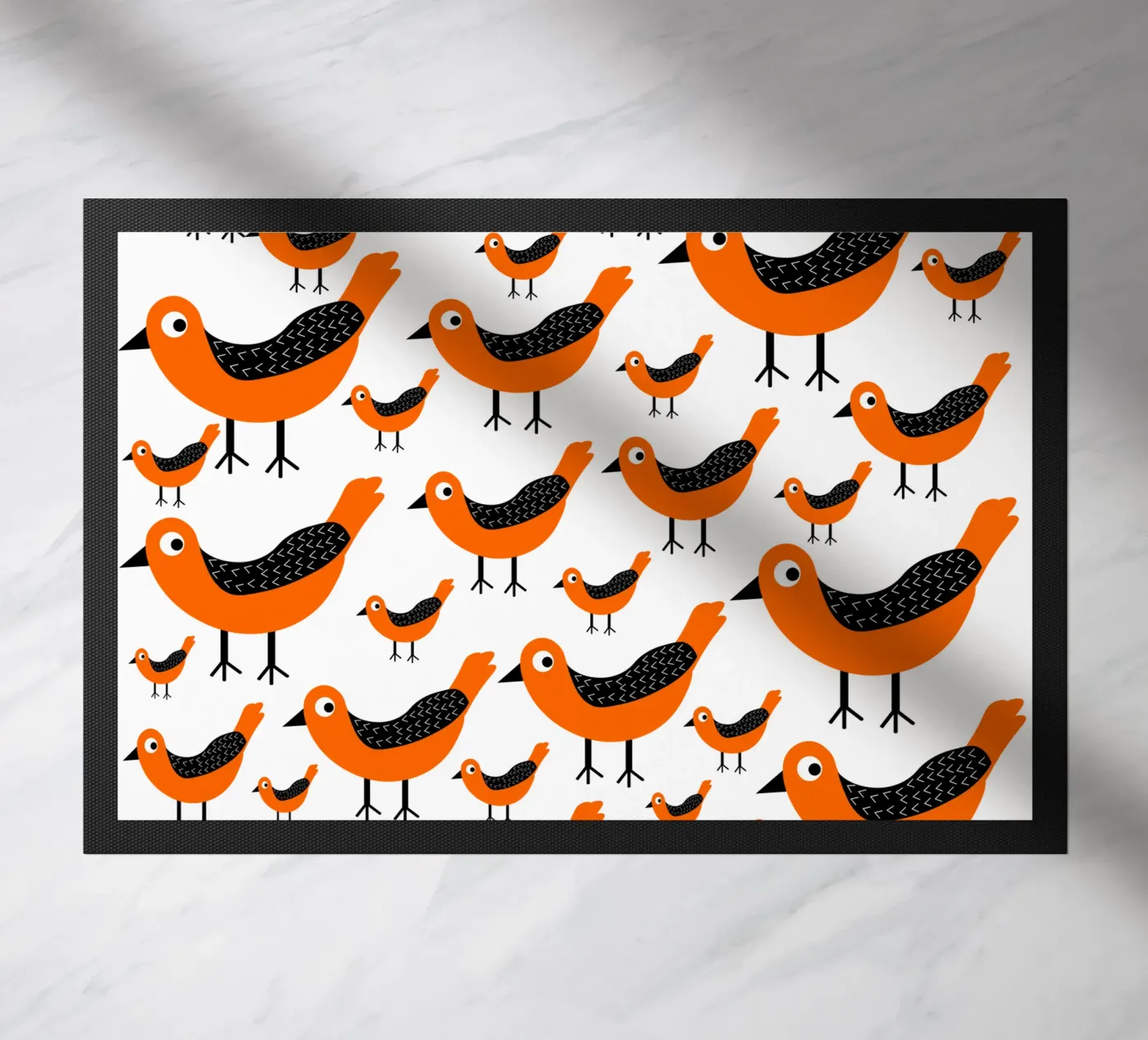 Orange birds pattern deurmat van baobabprintstore