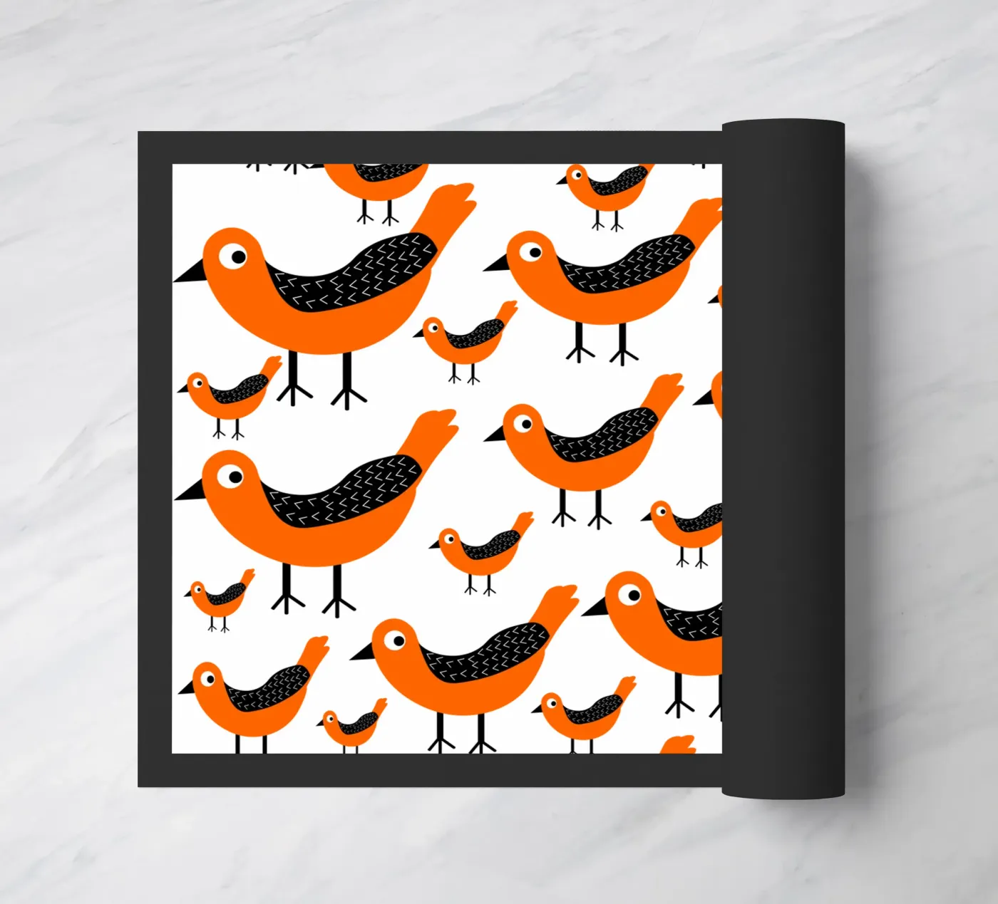 Orange birds pattern deurmat van baobabprintstore