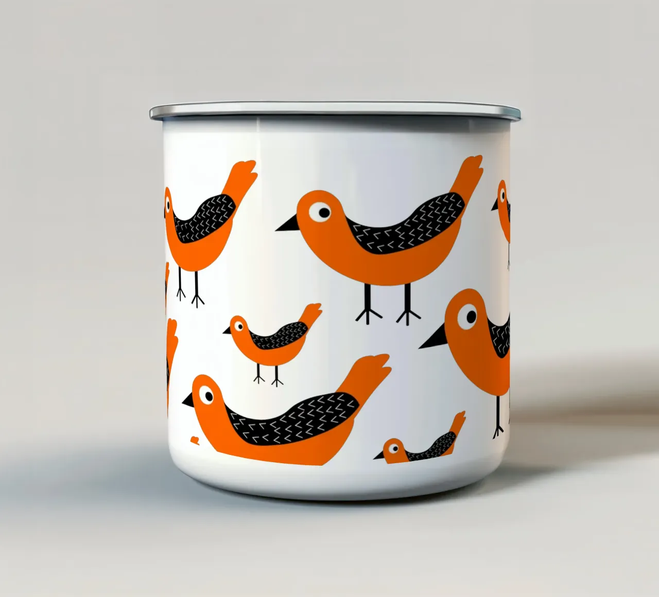 Orange birds pattern tazza in smalto da baobabprintstore