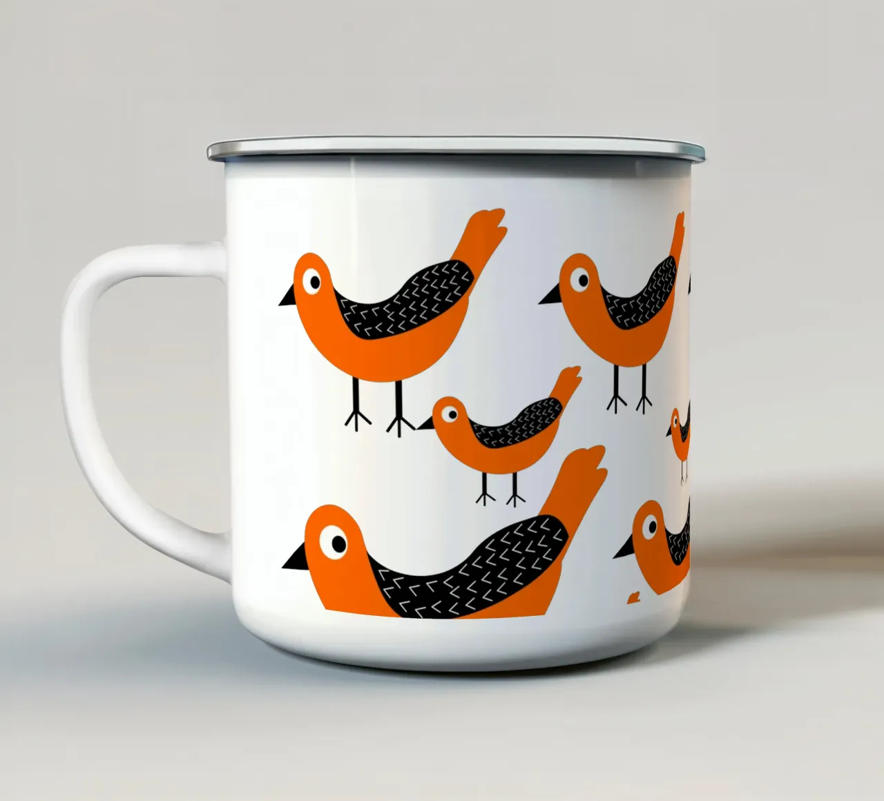 Orange birds pattern tazza in smalto da baobabprintstore