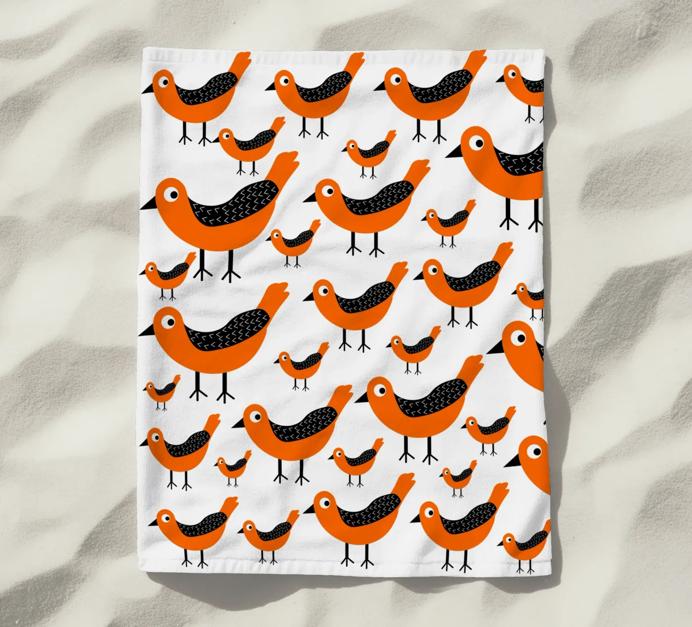 Orange birds pattern strandhanddoek van baobabprintstore