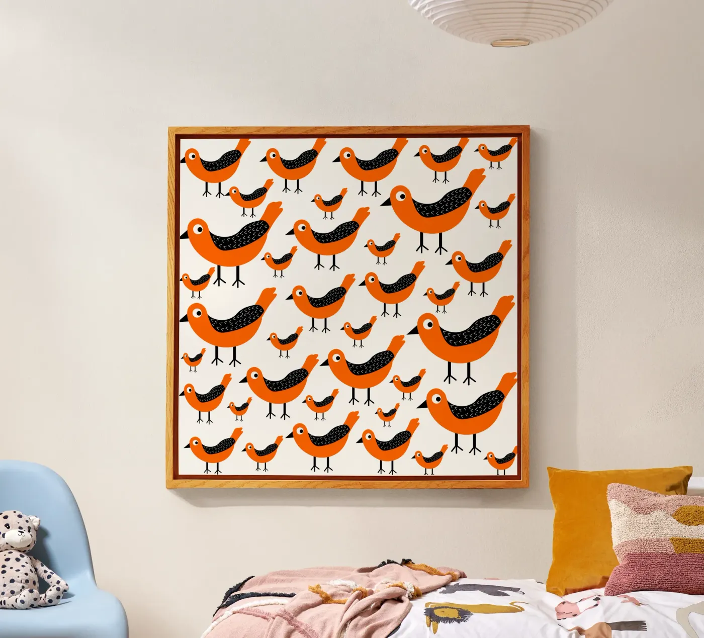 Orange birds pattern plexiglas de baobabprintstore
