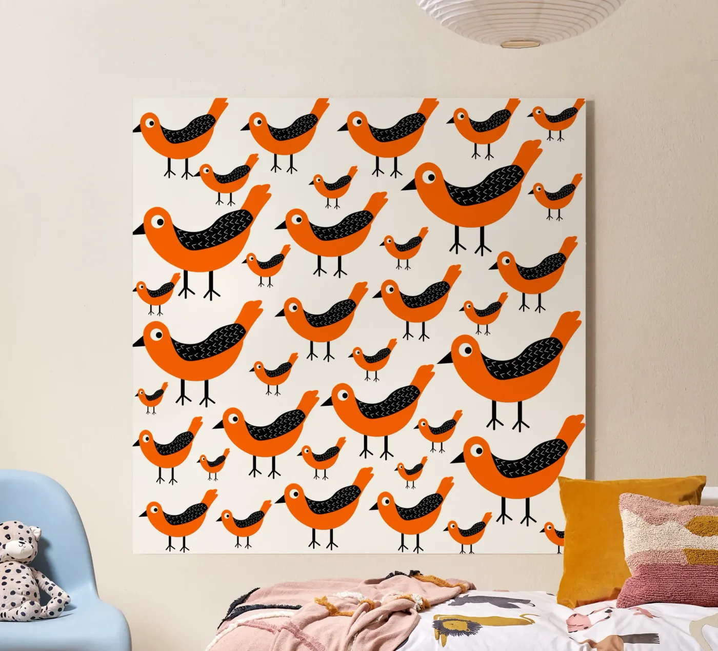 Orange birds pattern plexiglas de baobabprintstore