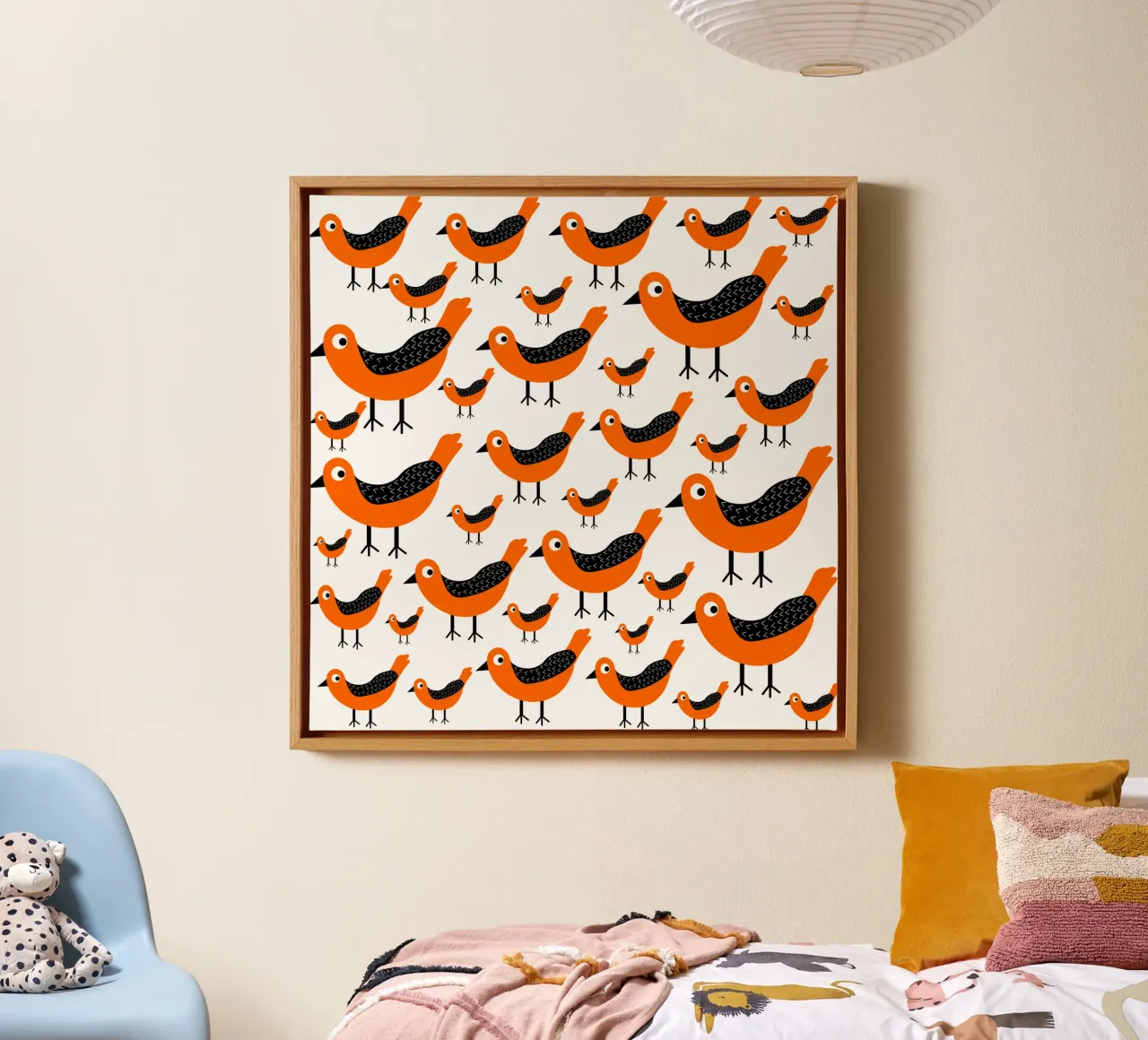 Orange birds pattern canvas by baobabprintstore