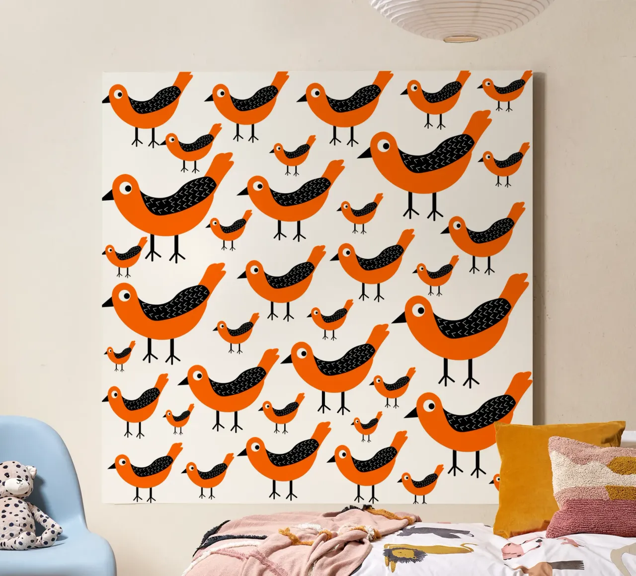 Orange birds pattern canvas by baobabprintstore
