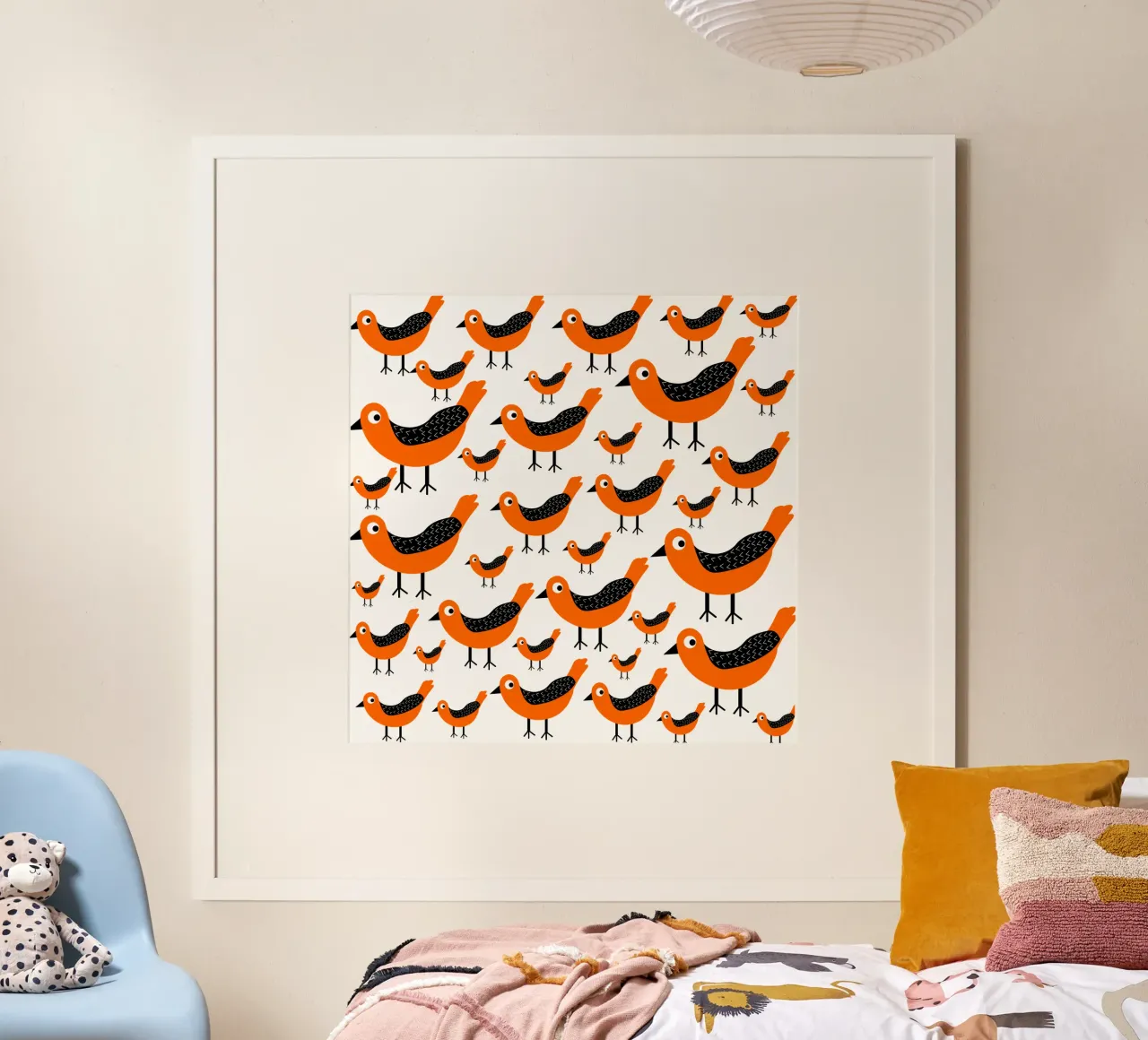 Orange birds pattern poster da baobabprintstore