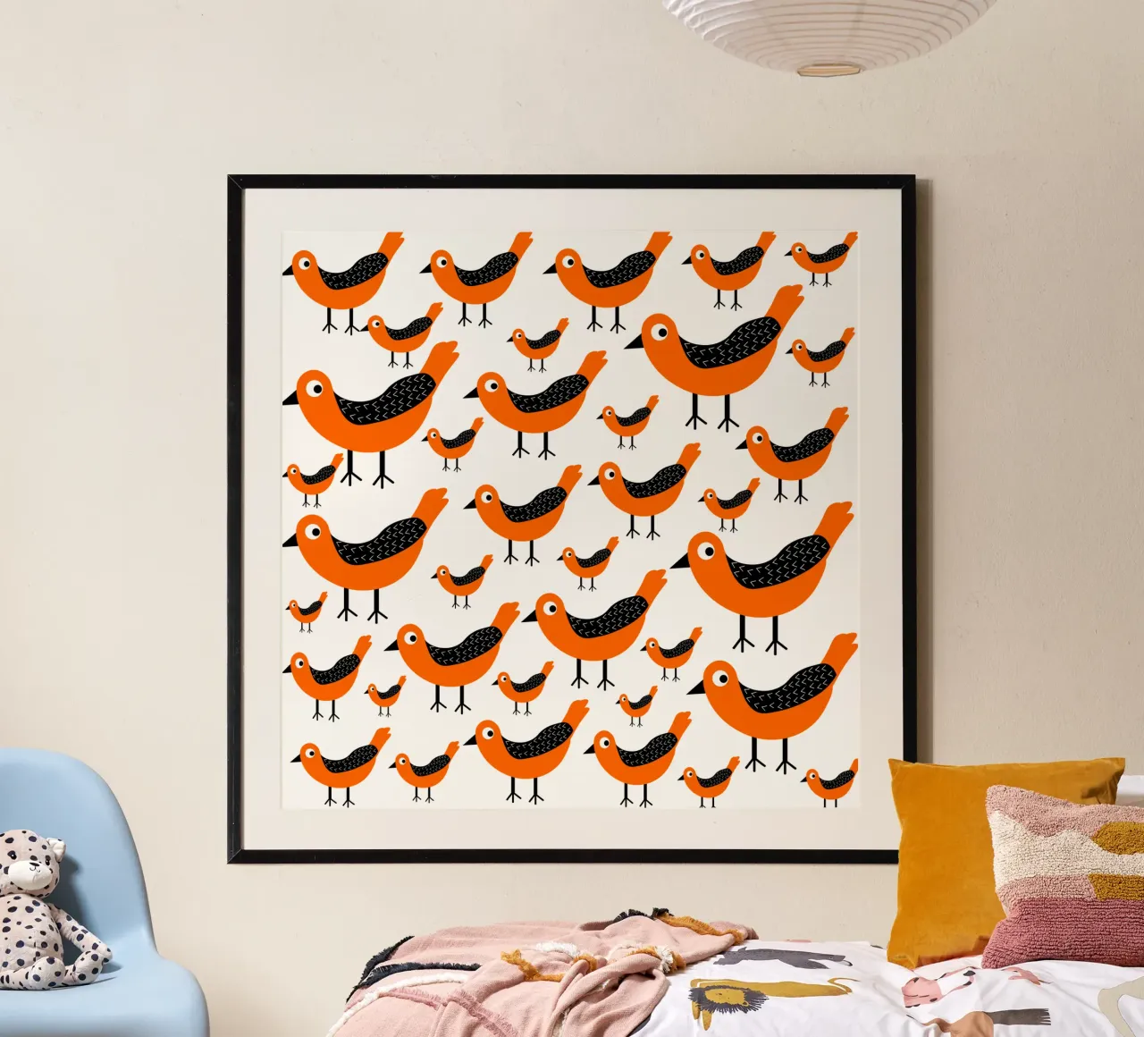 Orange birds pattern poster da baobabprintstore