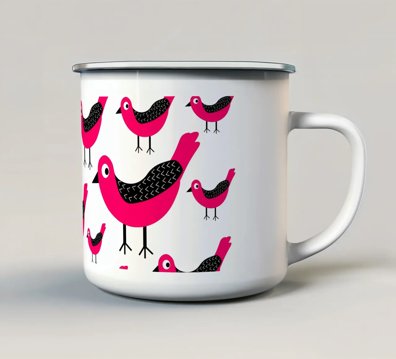 Pink birds pattern tazza in smalto da baobabprintstore