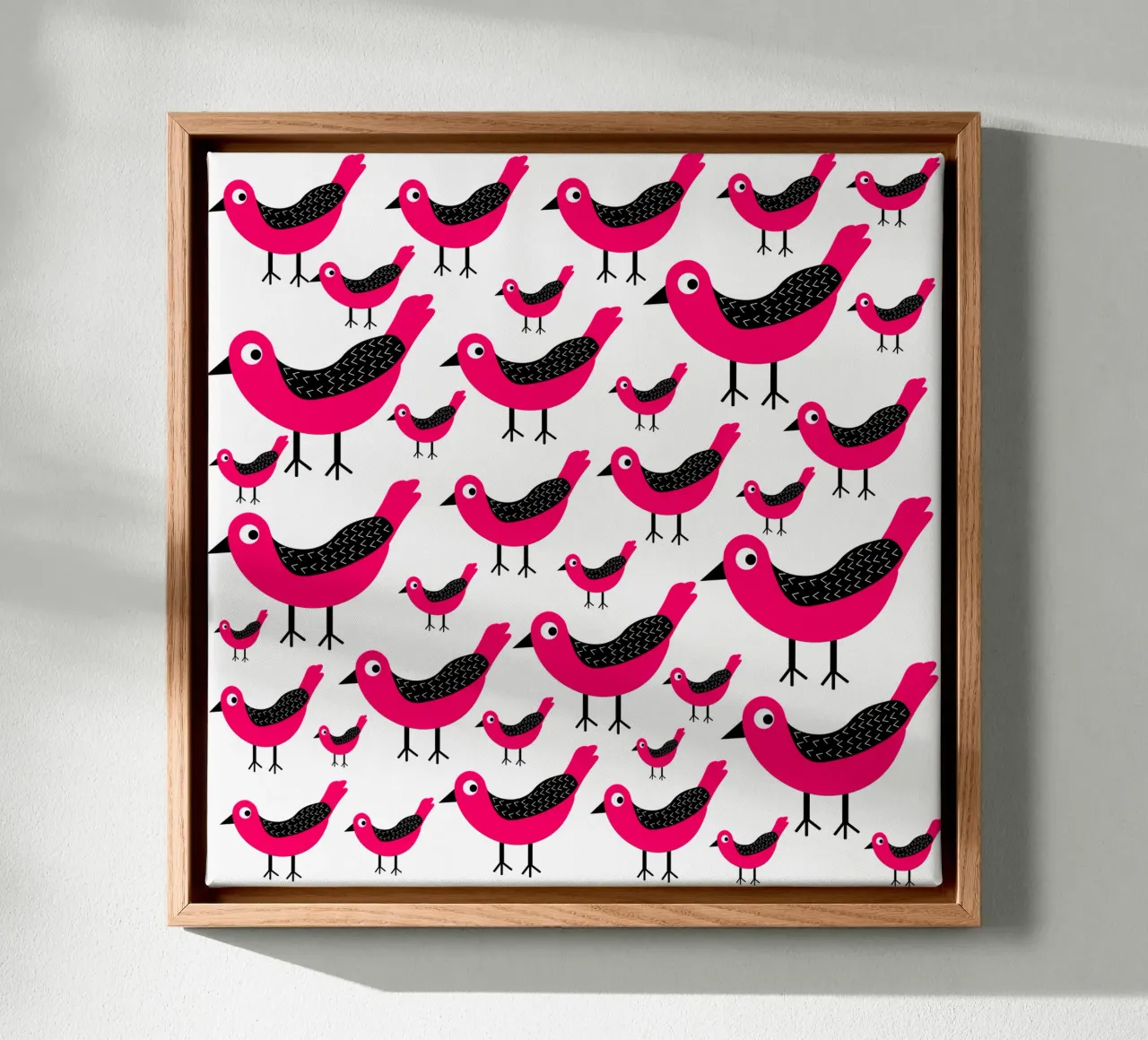 Pink birds pattern tela con Cornice a cassetta da baobabprintstore