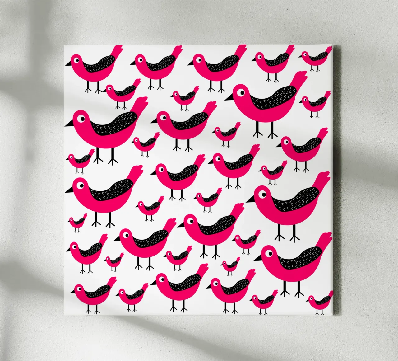 Pink birds pattern tela con Cornice a cassetta da baobabprintstore