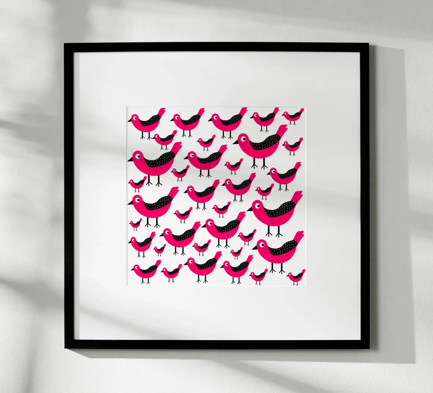 Pink birds pattern poster da baobabprintstore