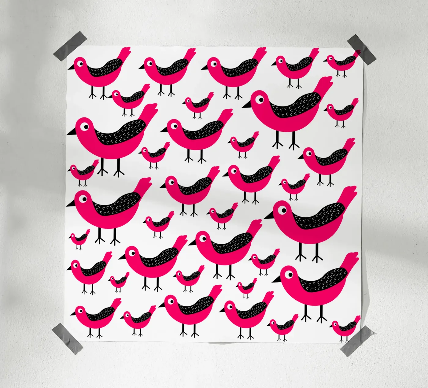 Pink birds pattern poster da baobabprintstore