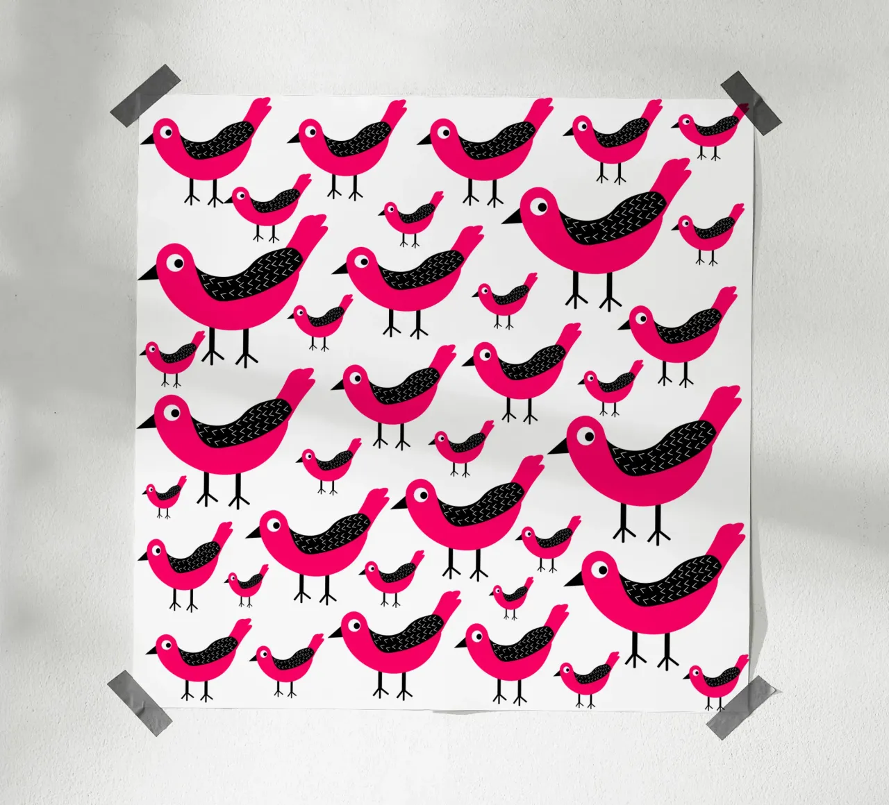 Pink birds pattern poster da baobabprintstore