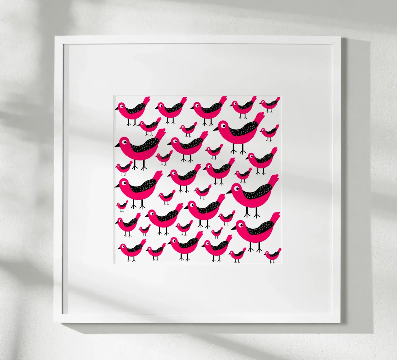 Pink birds pattern poster da baobabprintstore