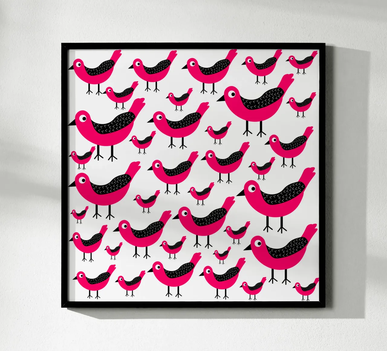 Pink birds pattern poster da baobabprintstore