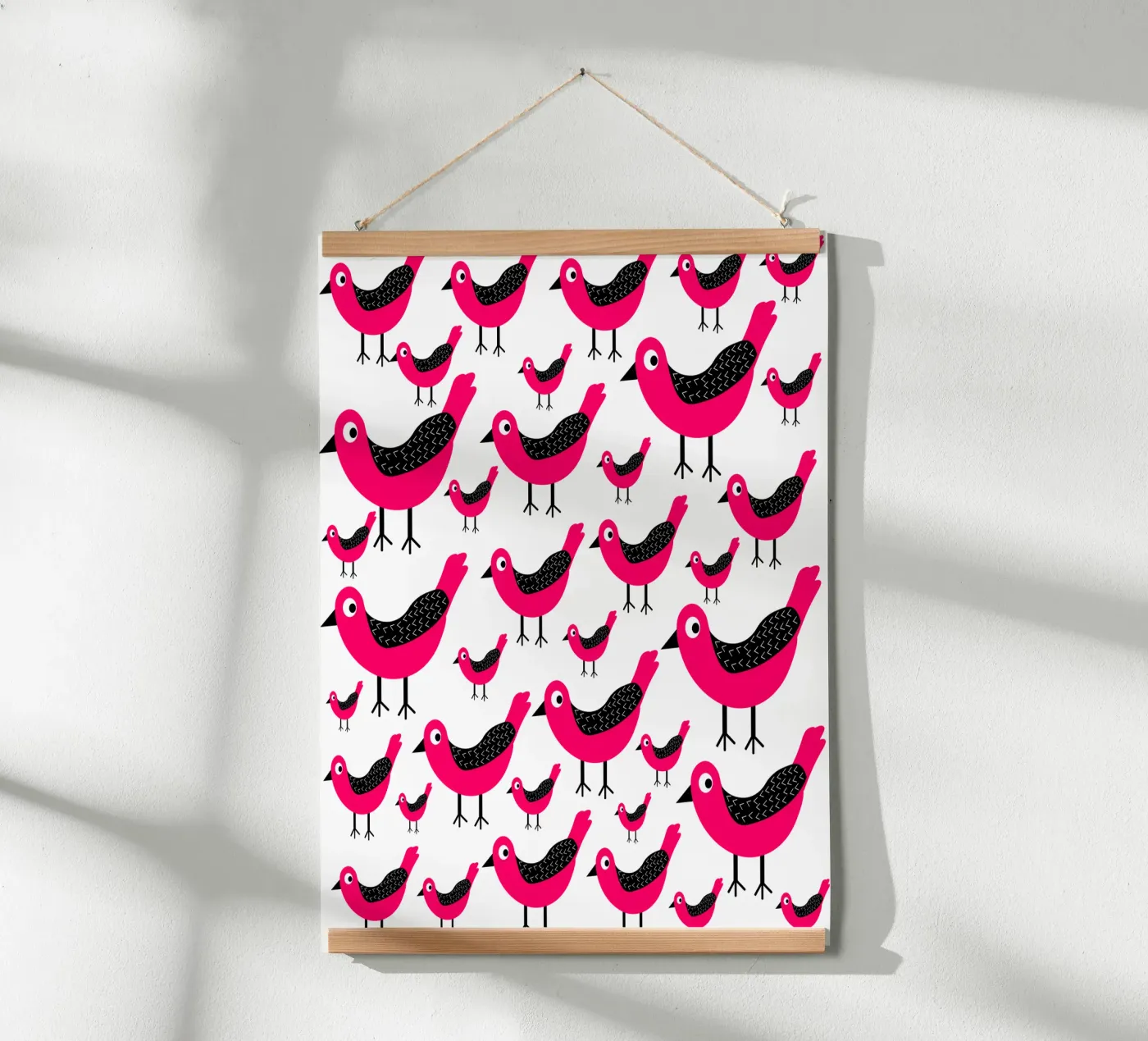 Pink birds pattern poster da baobabprintstore
