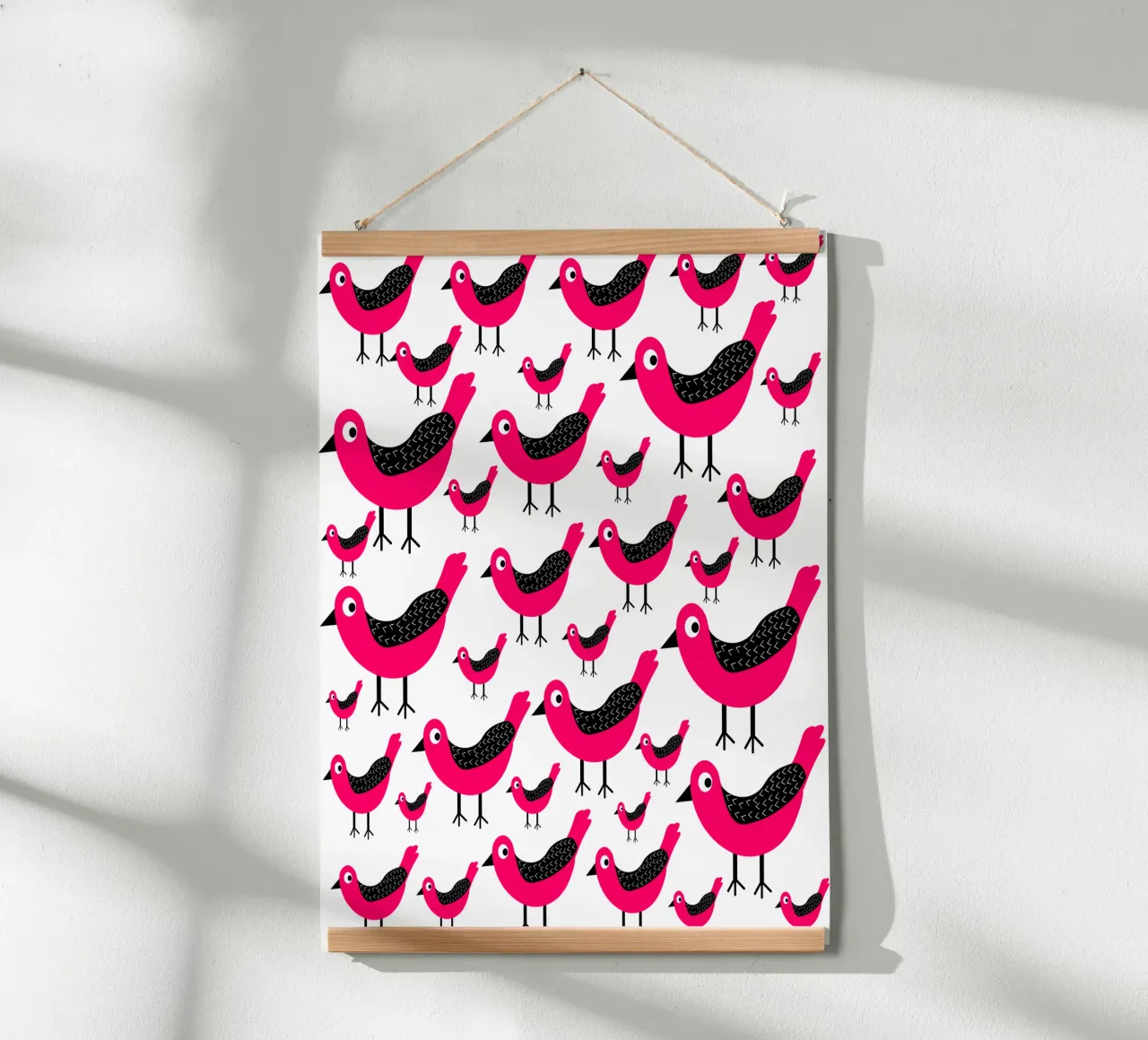 Pink birds pattern poster da baobabprintstore