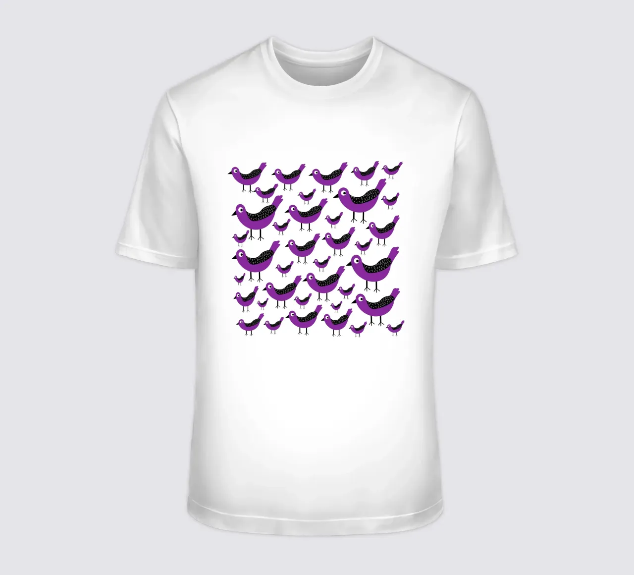 Purple birds pattern t-shirt da baobabprintstore