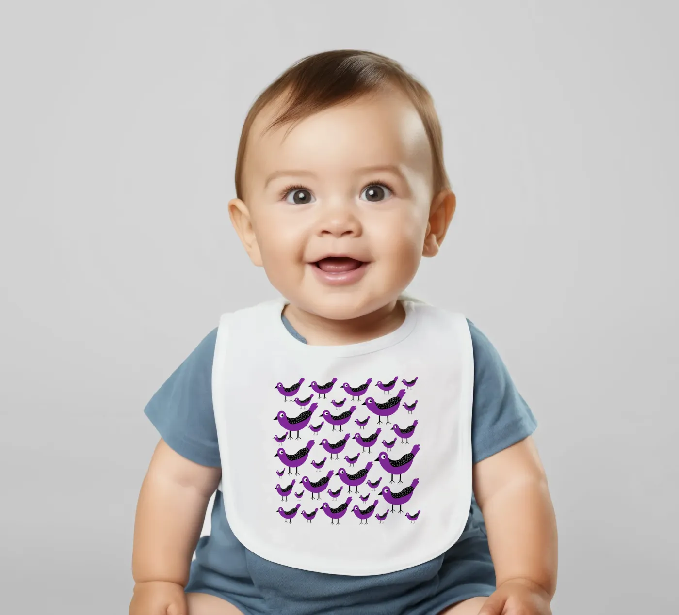 Purple birds pattern bavaglino da baobabprintstore