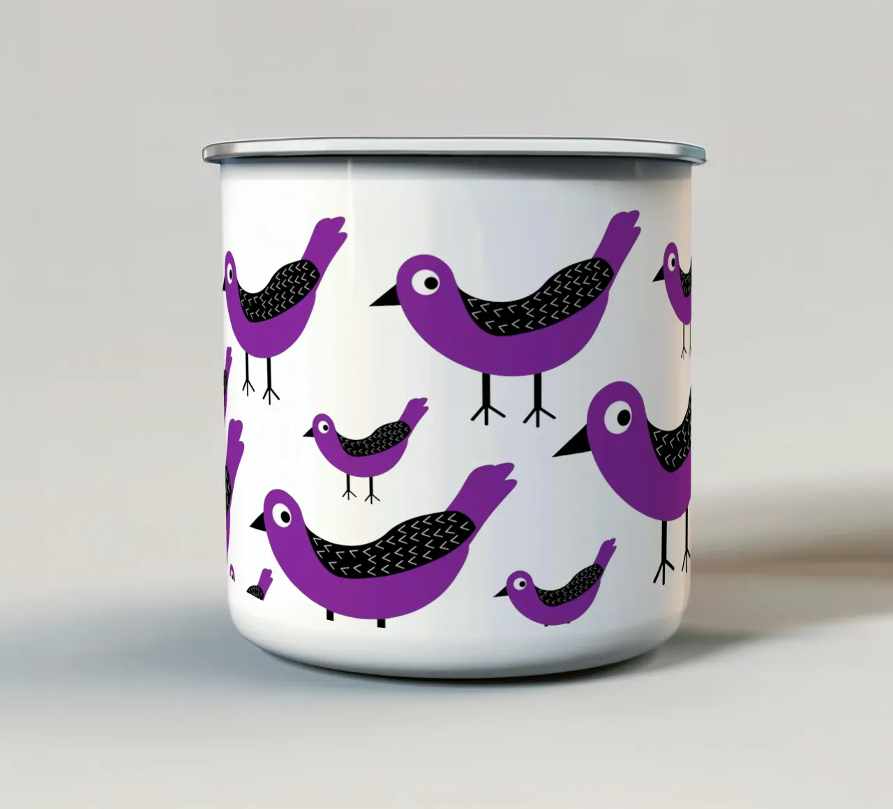 Purple birds pattern tazza in smalto da baobabprintstore