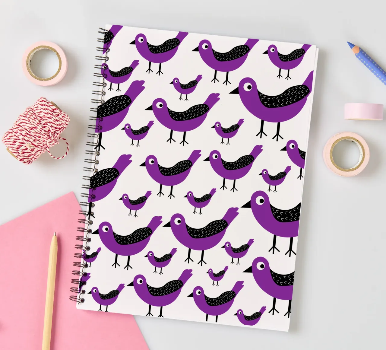 Purple birds pattern carnet à spirale de baobabprintstore