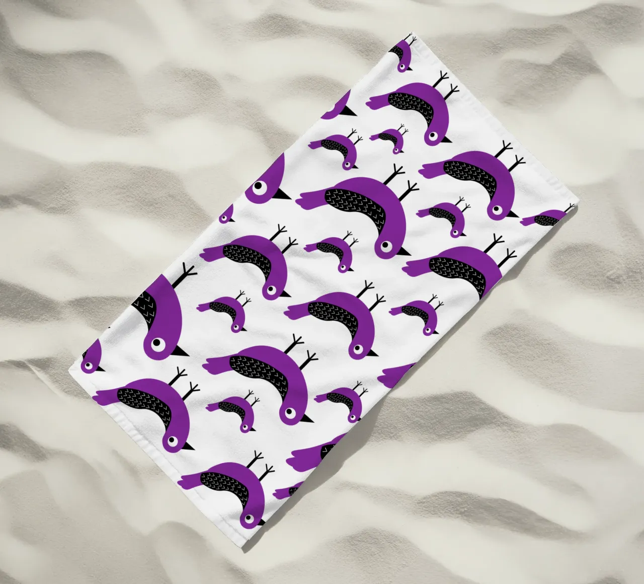 Purple birds pattern telo mare da baobabprintstore
