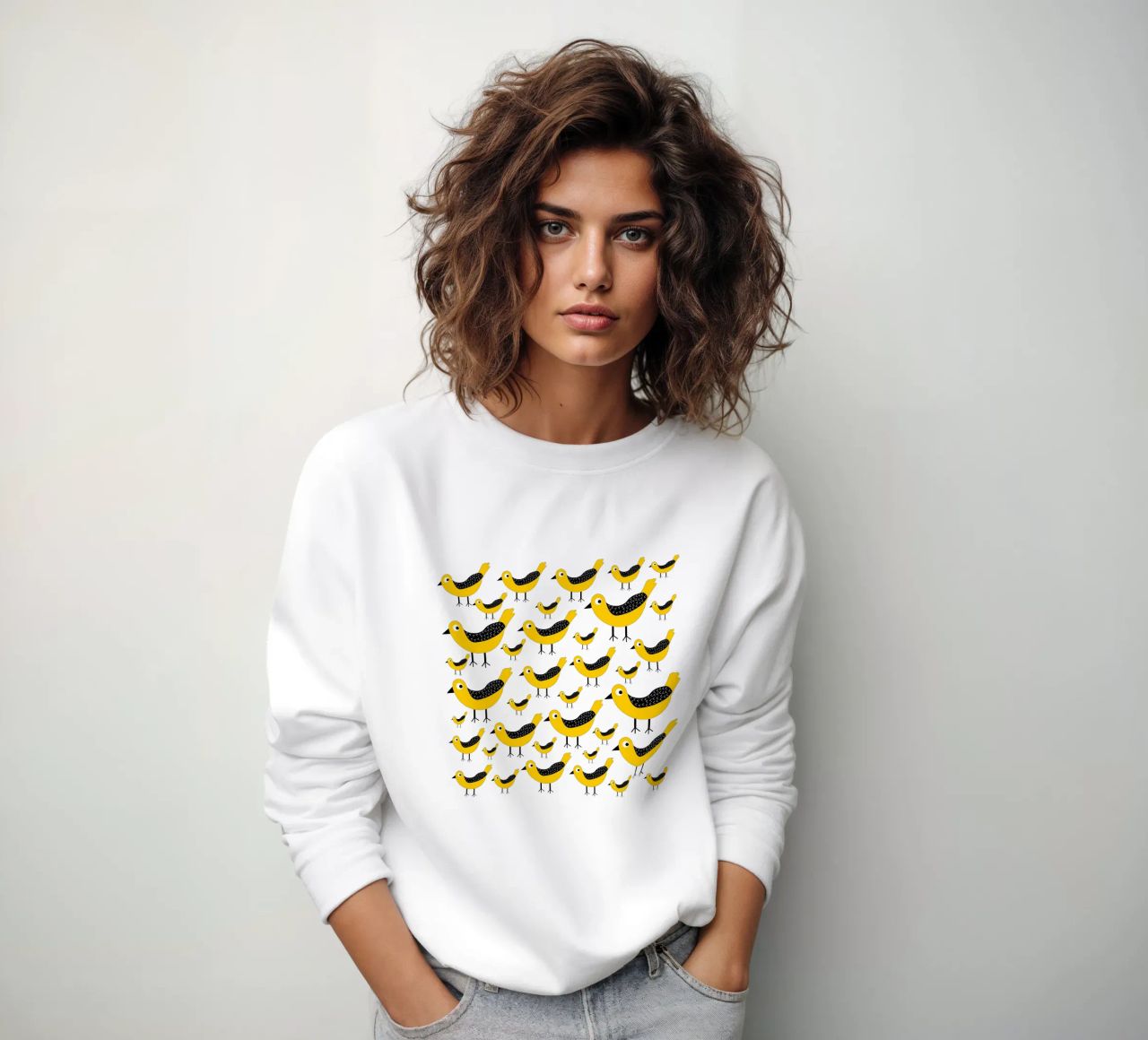 Yellow birds pattern felpa da baobabprintstore