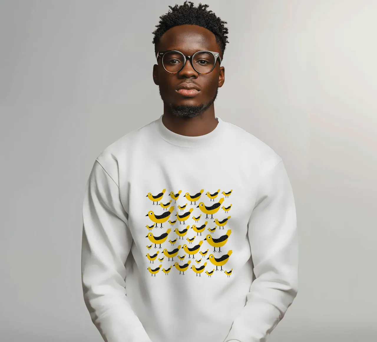 Yellow birds pattern felpa da baobabprintstore