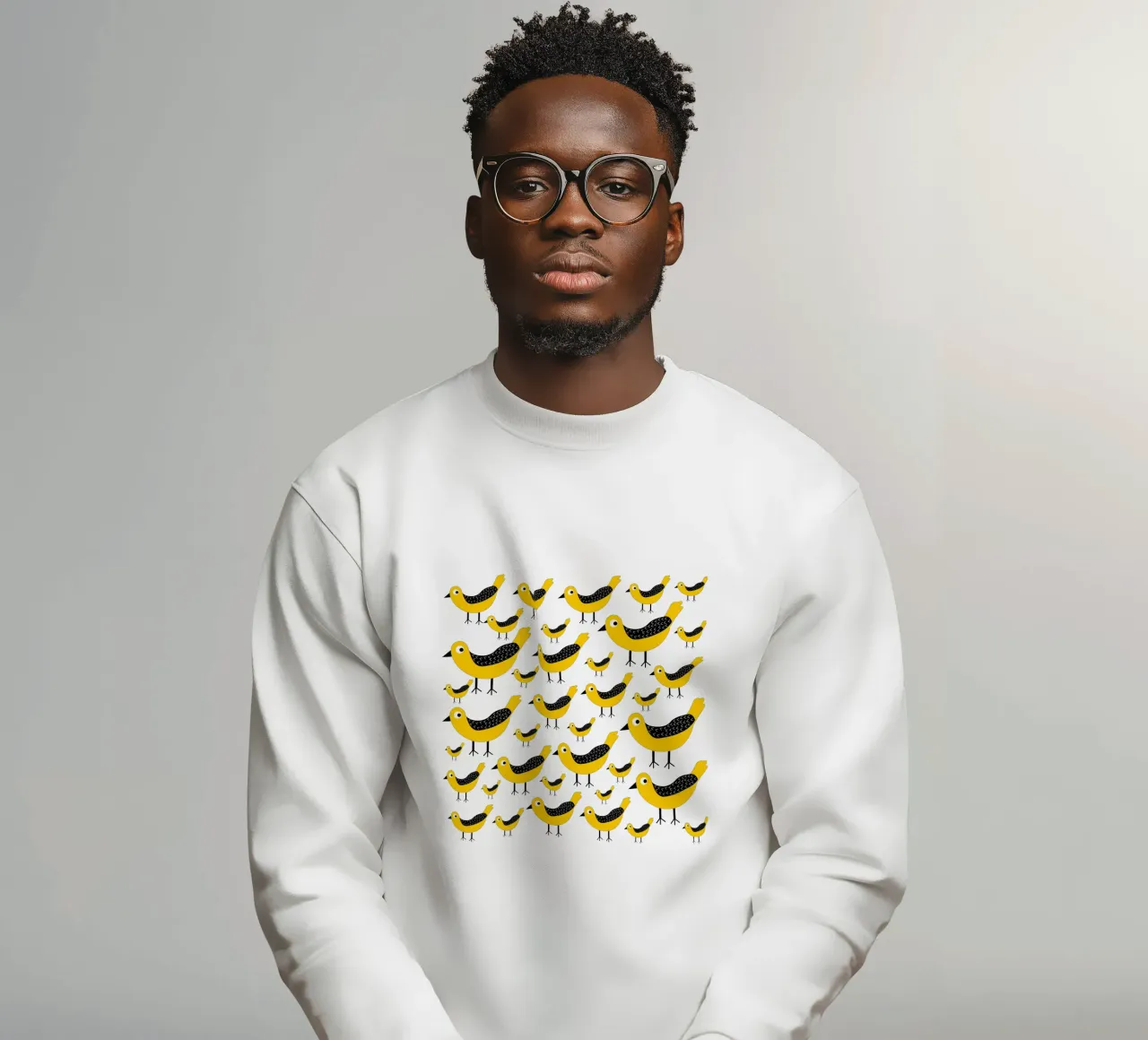 Yellow birds pattern sweatshirt by baobabprintstore