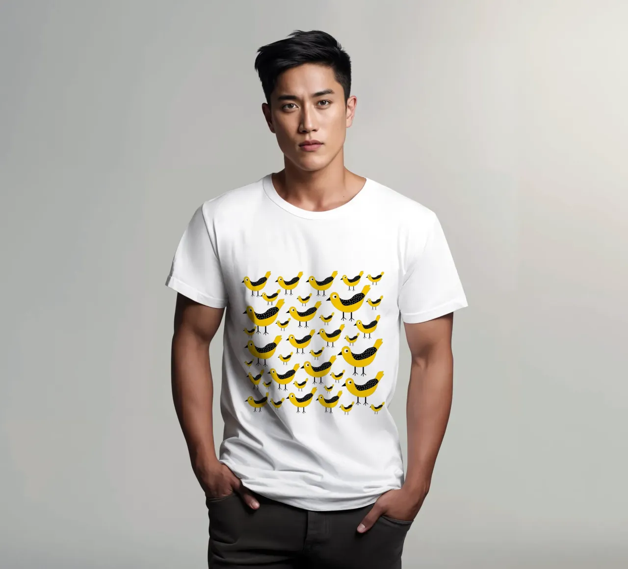 Yellow birds pattern t-shirt da baobabprintstore