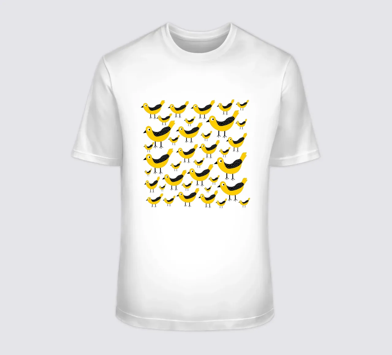 Yellow birds pattern t-shirt da baobabprintstore
