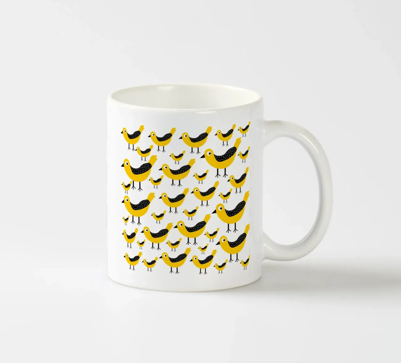 Yellow birds pattern Keramik Tasse von baobabprintstore