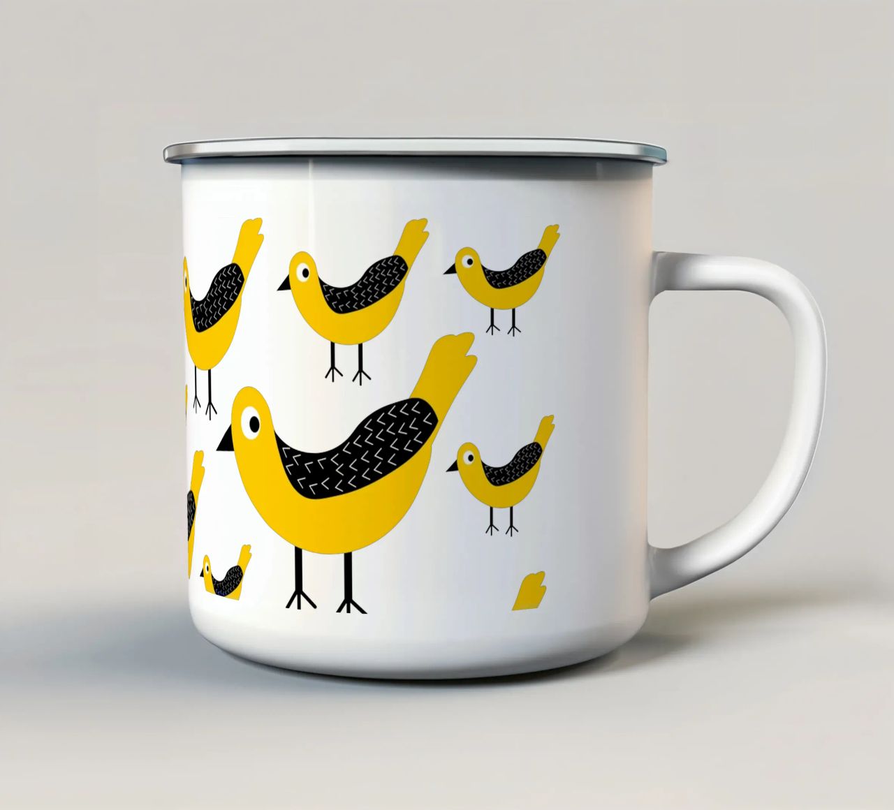 Yellow birds pattern tazza in smalto da baobabprintstore