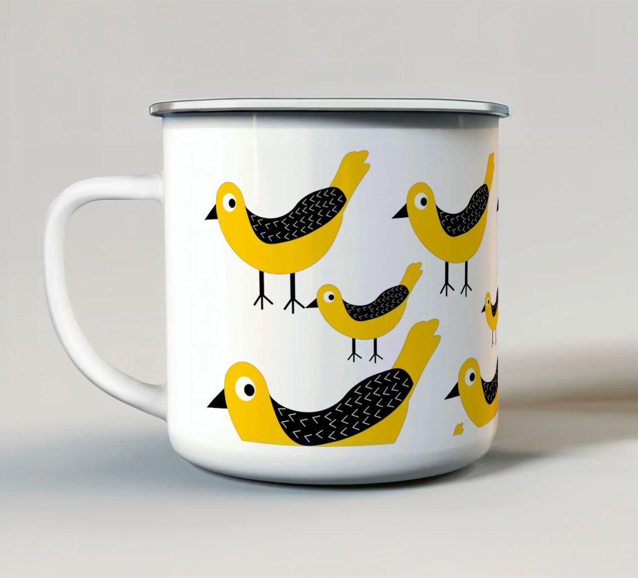 Yellow birds pattern tazza in smalto da baobabprintstore