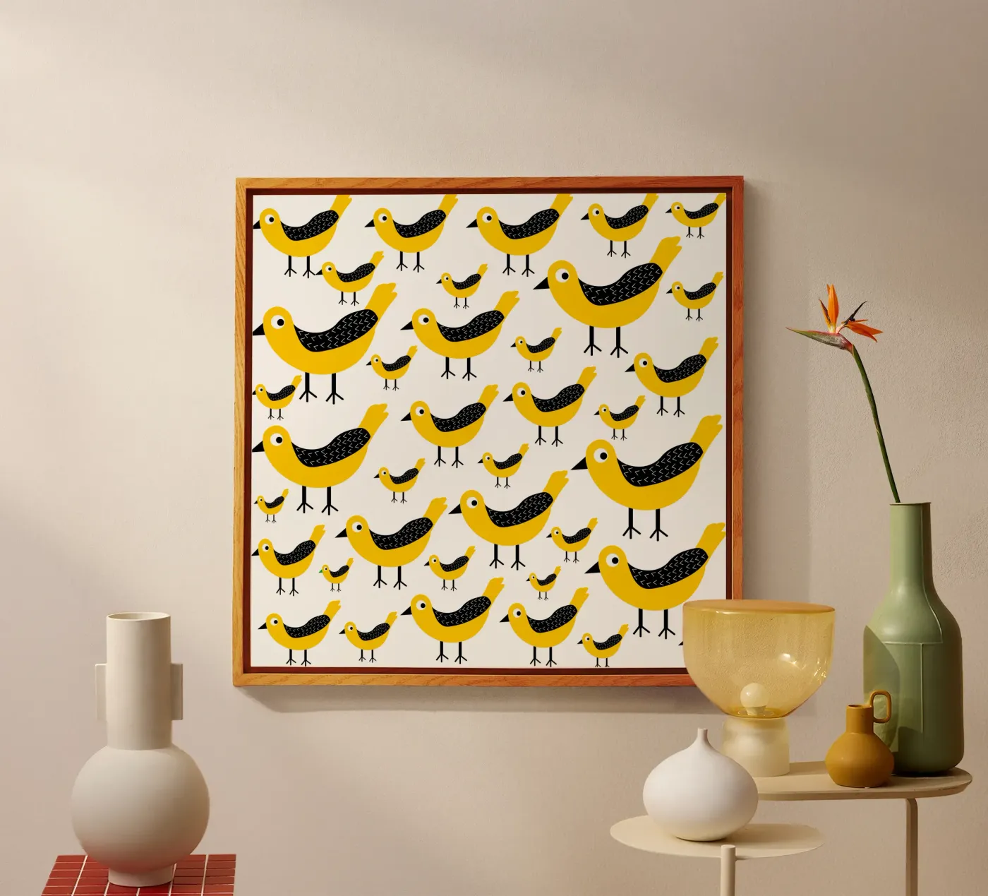 Yellow birds pattern plexiglas de baobabprintstore