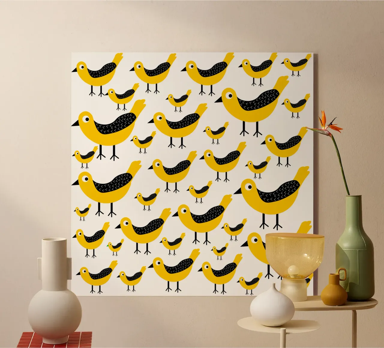 Yellow birds pattern plexiglass da baobabprintstore