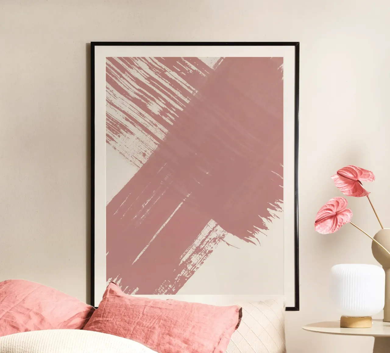 Strokes 13 | Dusty Rose on Neutral poster con telaio in alluminio da sabidussi