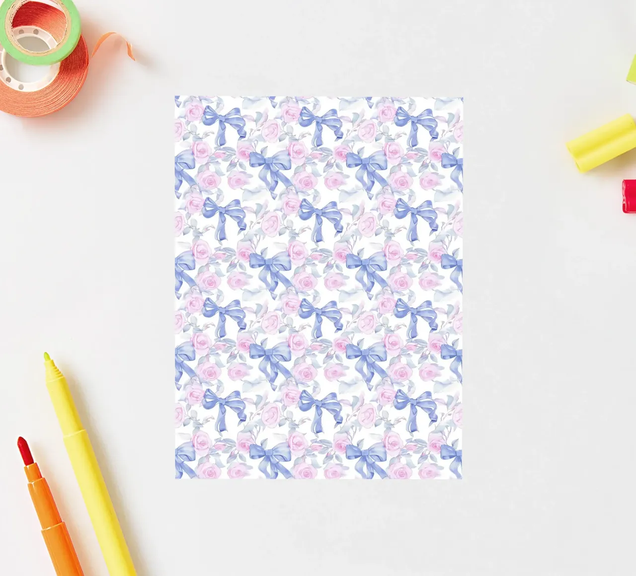 Vintage French Blue Bows and Pink Roses coquette aesthetic autocollant de Gentle Echoes Art