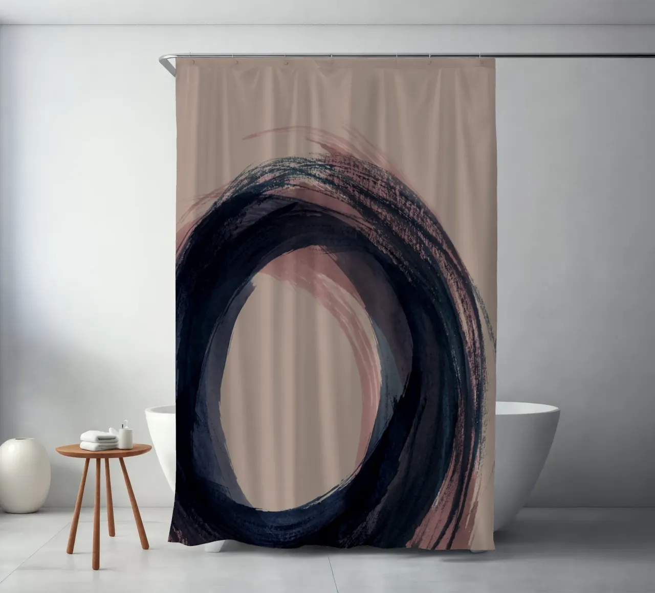 Strokes 5C | Enso Circle Abstract | Dark Blue Indigo & Rose tenda da doccia da sabidussi