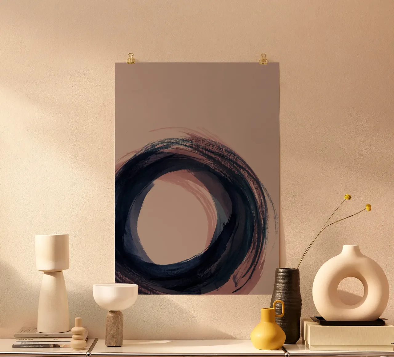 Strokes 5C | Enso Circle Abstract | Dark Blue Indigo & Rose hahnemühle van sabidussi