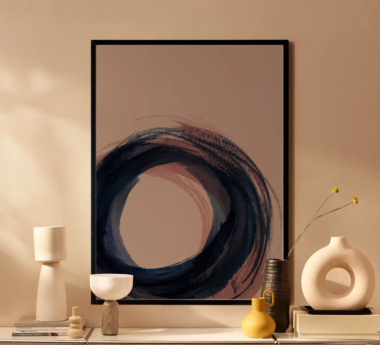 Strokes 5C | Enso Circle Abstract | Dark Blue Indigo & Rose hahnemühle van sabidussi