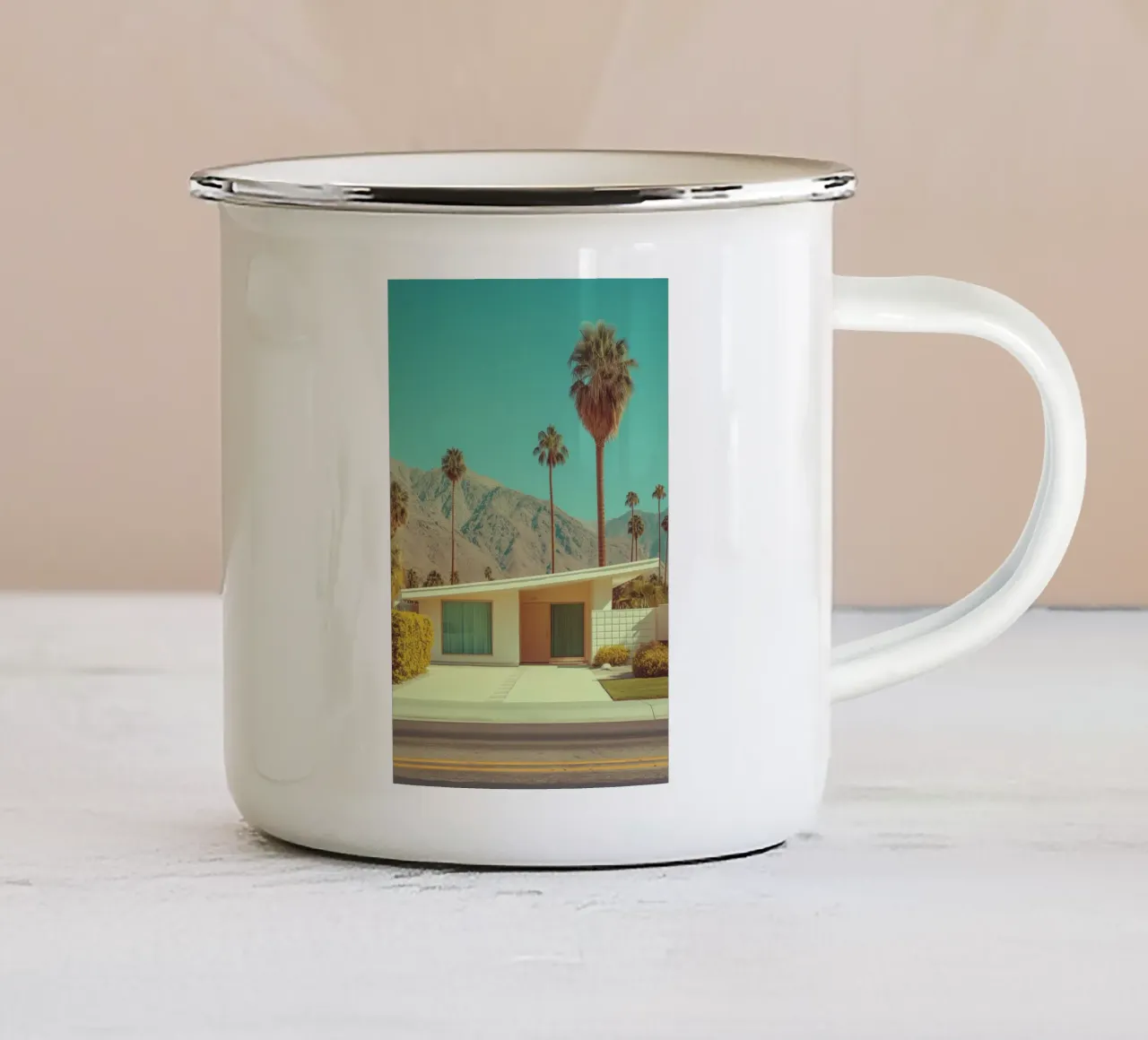Bungalow retrò di Palm Springs tazza in smalto da Carinaprint