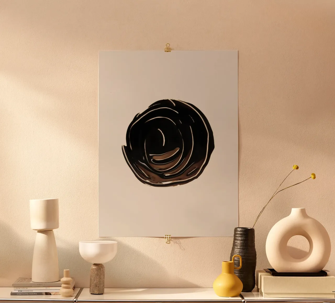 Ink Shape 2 | Minimal Abstract poster avec cadre en bois de sabidussi