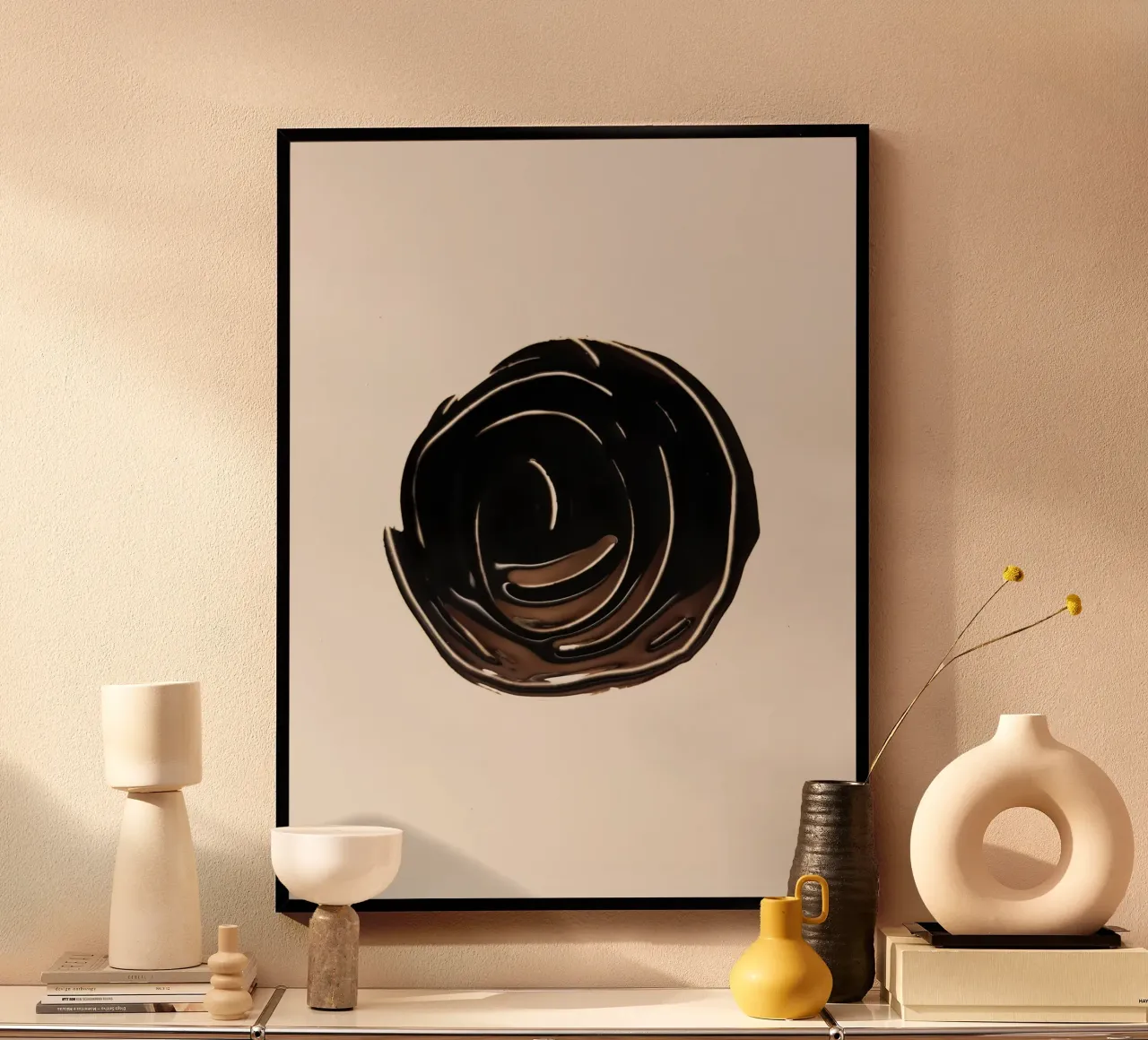 Ink Shape 2 | Minimal Abstract poster avec cadre en bois de sabidussi