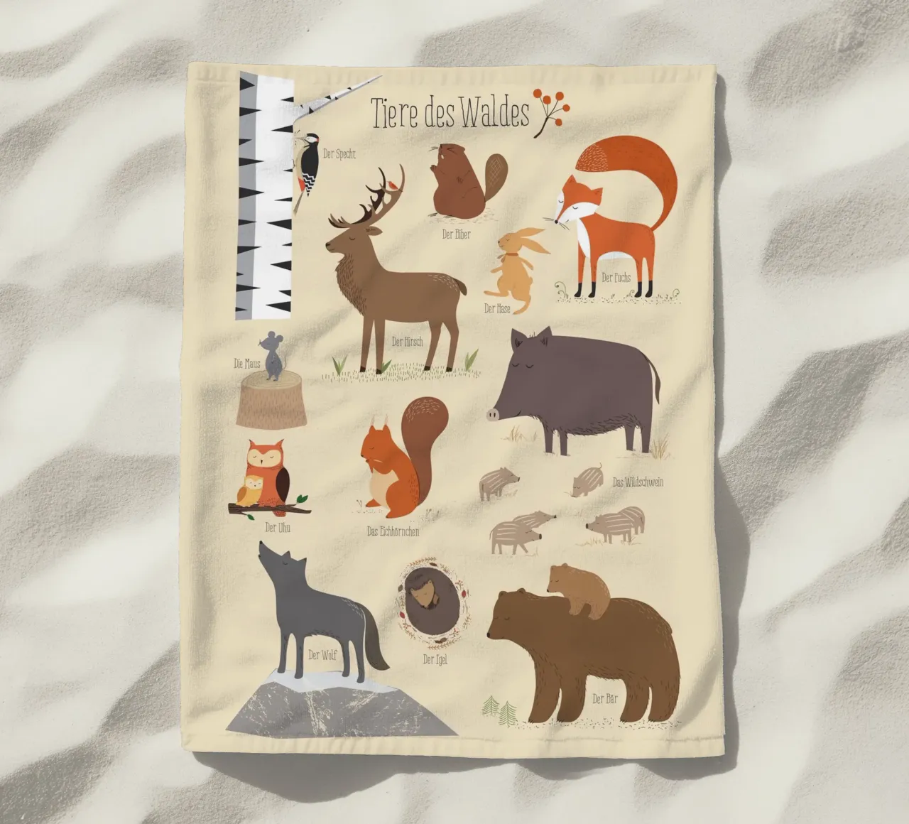 Tiere des Waldes beach towel by VIERUNDFÜNFZIG