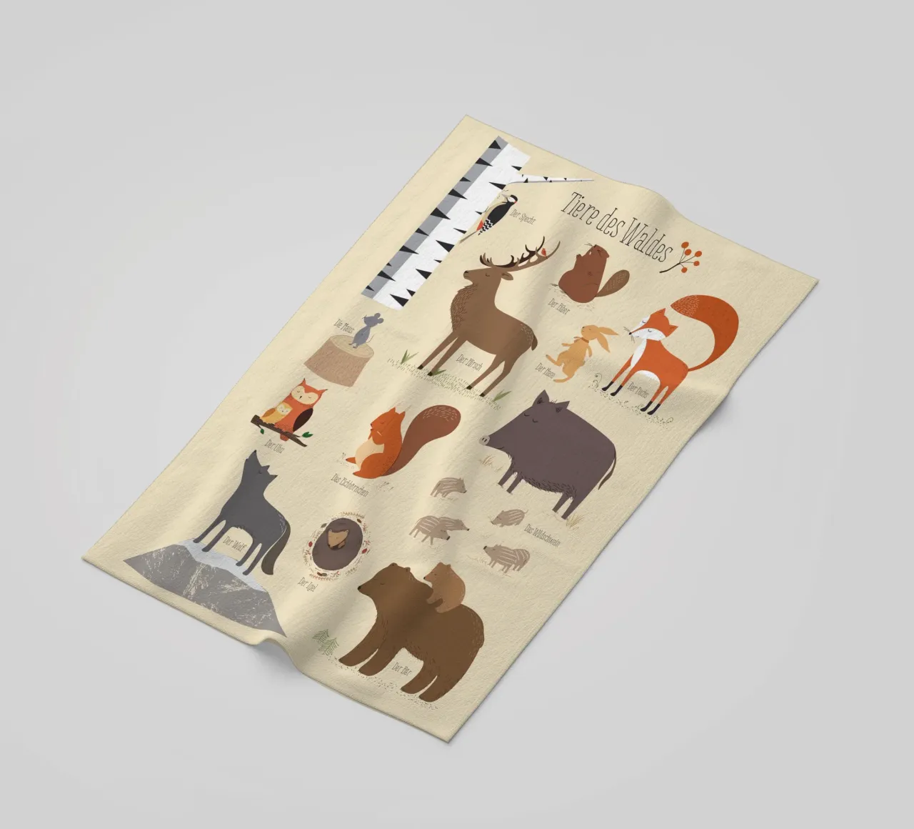 Tiere des Waldes beach towel by VIERUNDFÜNFZIG