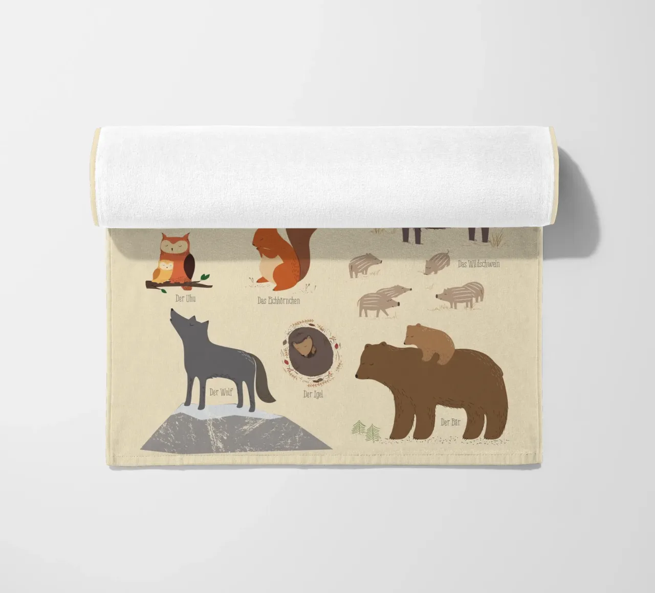 Tiere des Waldes beach towel by VIERUNDFÜNFZIG