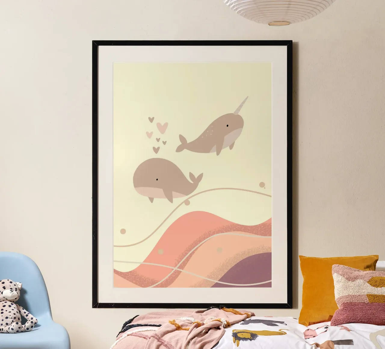 Two adorable whales poster con telaio in legno da LisaArtes