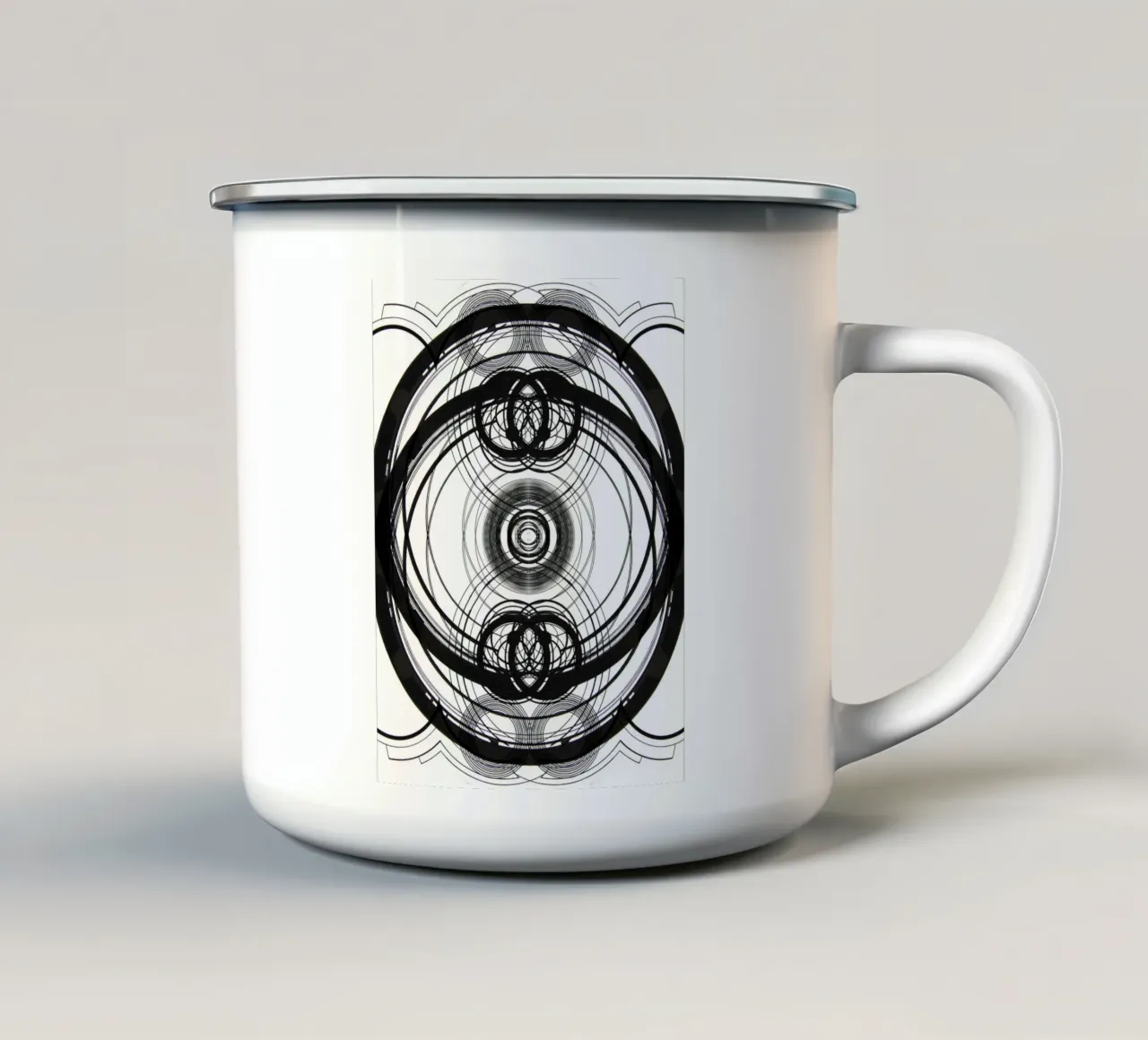 Astratto in bianco e nero concentrico tazza in smalto da Teresa André