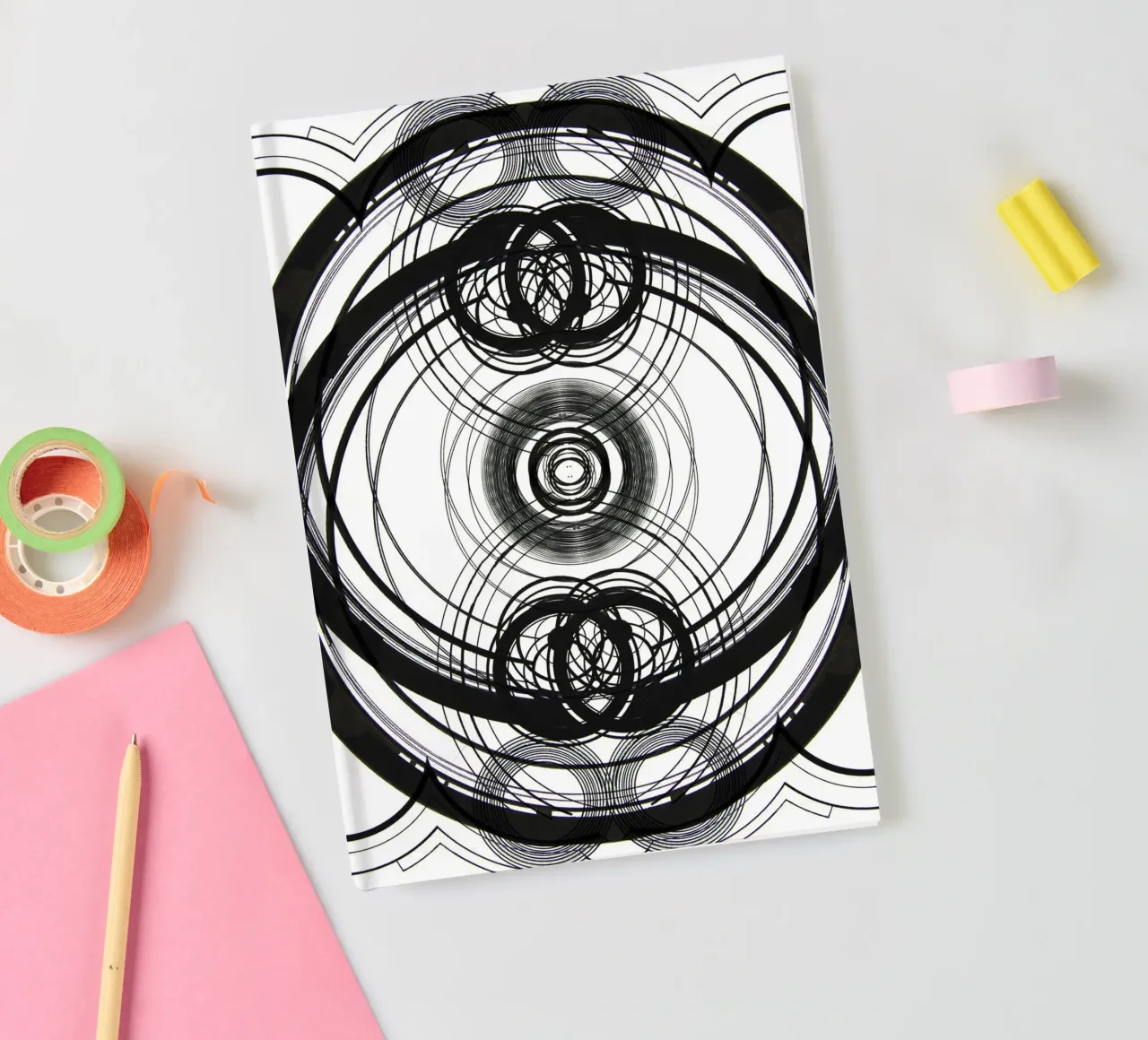 Abstract black and white concentric notebook by Teresa André